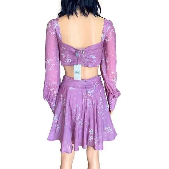 NWT Bardot Purple Floral Cutout Mini Dress 10 Boho Romantic Wedding Guest Party - Picture 4 of 7